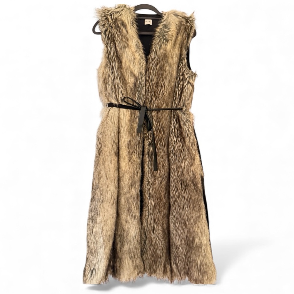 Italian Liu•JO Women's Black and Brown Faux Fur Coat/Vest w detachable sleeves
